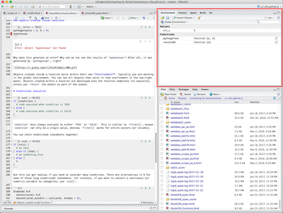 The environment panel in RStudio