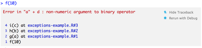 Traceback of `f(10)` in RStudio